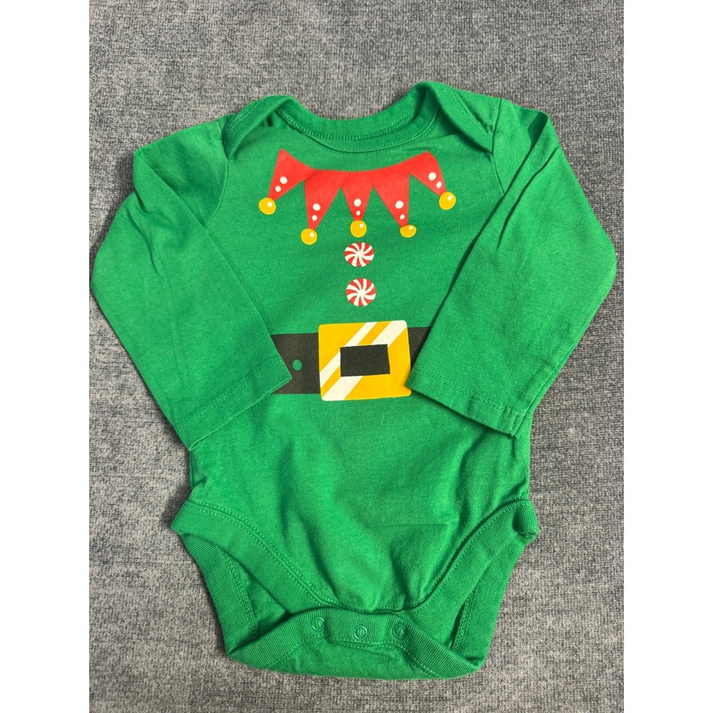 The Childrens Place Baby Green Elf Christmas Long Sleeve Bodysuit 6-9M Holiday